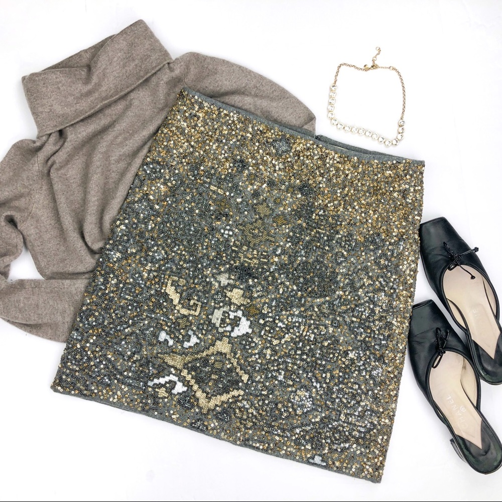 Anthro Moulinette Soeurs Beaded Felt A-line Skirt